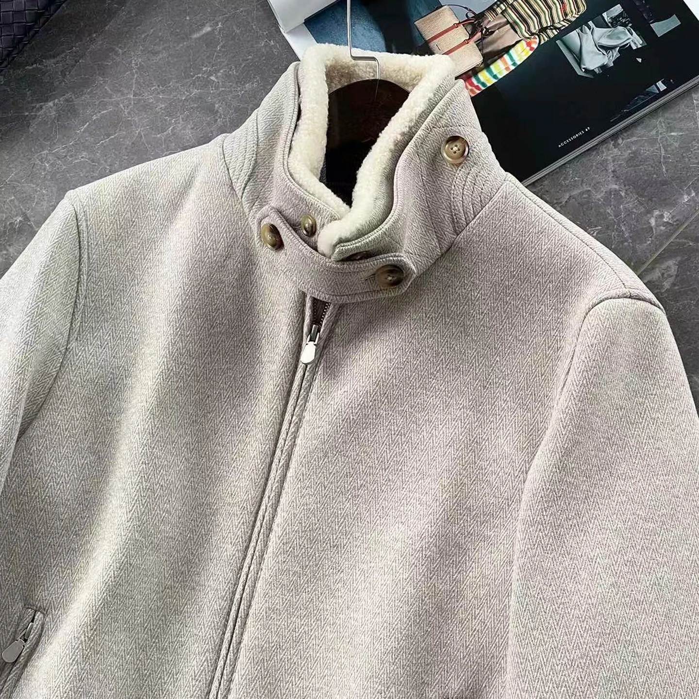 BC Italian 25aw Textured cotton wool blend stand-up collar jacket