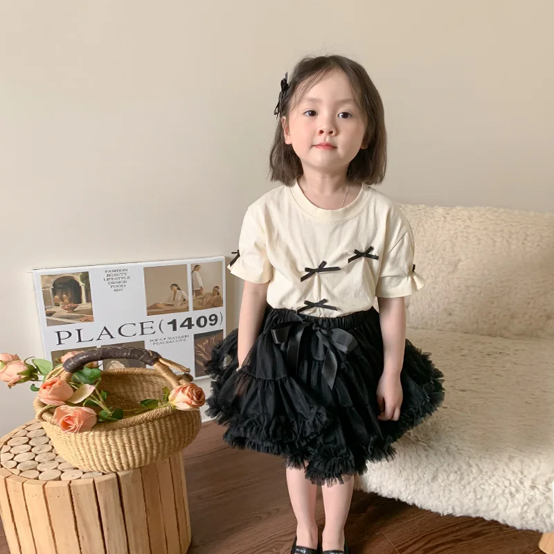 

Girl Clothes Suit Children Suit 2024 Summer New Korean Style Children Foreign Style T-shirt Shirt Skirt 2-piece Set Clothes