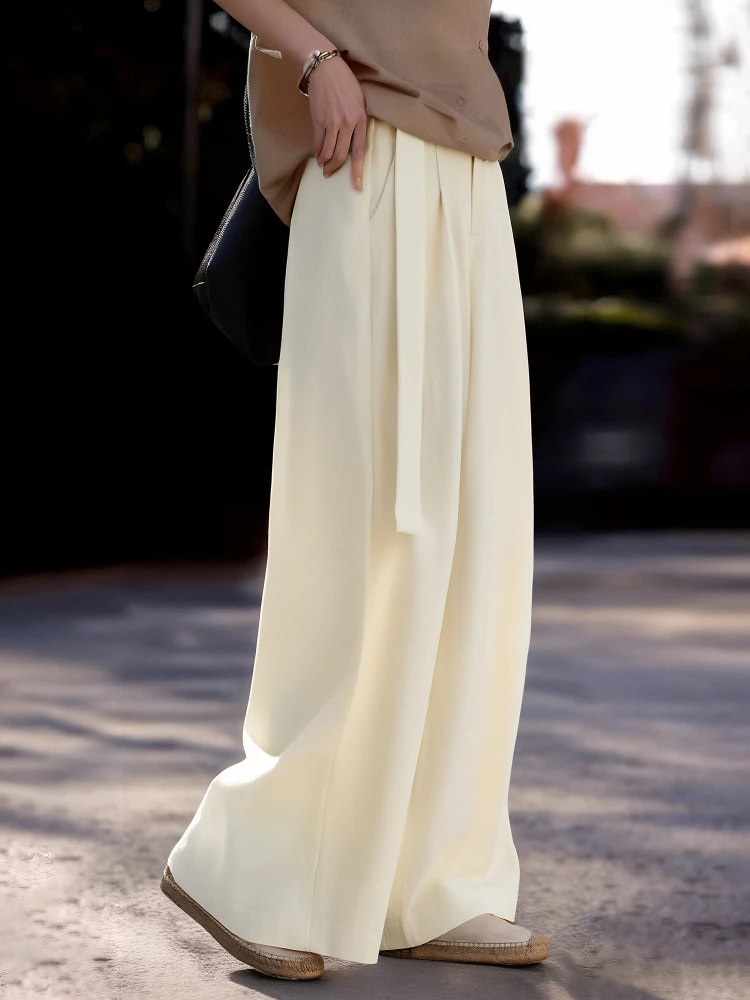 

Chivirin Summer New Sle Casual Wide Leg Pants Pure Color Slimming High Waist Straight Tube Pants Comfortable Cotton Blend