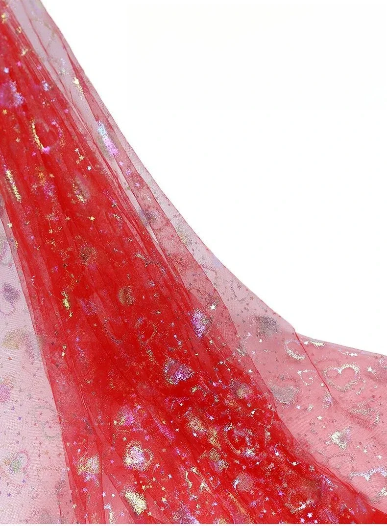 نسيج شبكي على شكل قلب ملون مع تطريز ذهبي لحفلات الزفاف، تنورة منتفخة، زي المسرح، خلفية مزخرفة، مادة التول بنفسك