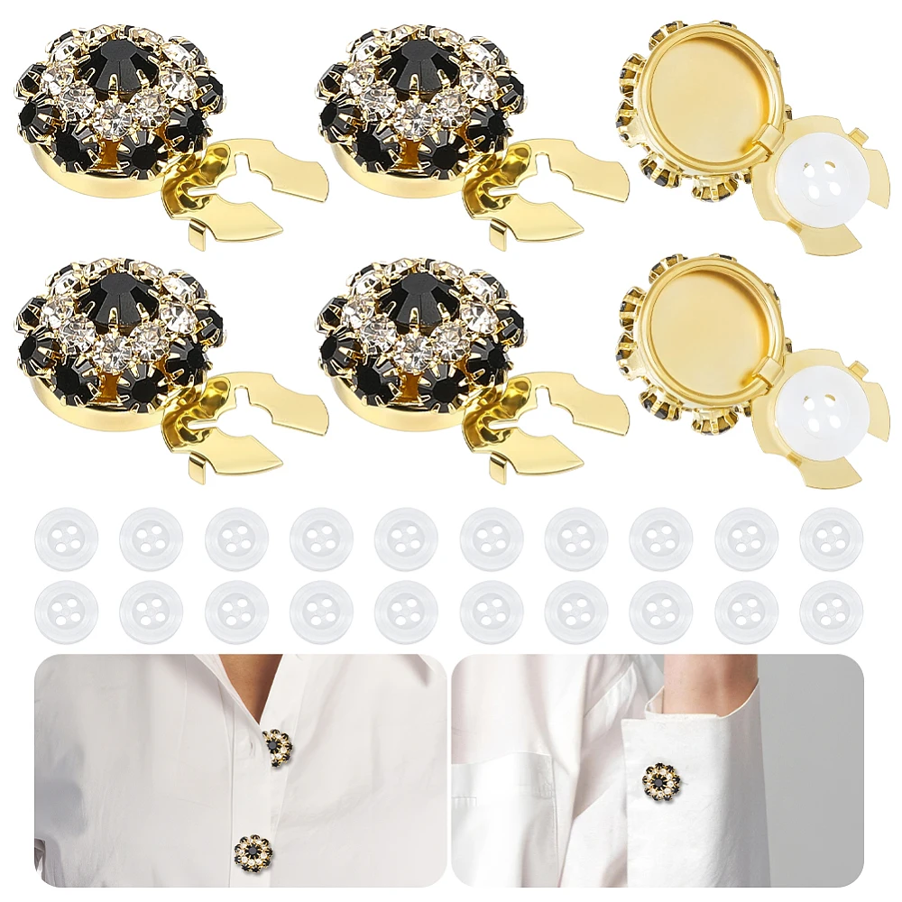 6 Pcs Button Covers for Women and 20 Pcs 4-Hole Sewing Buttons Flower Sleeve Buttons Cover Decorative Button Clips for Dress