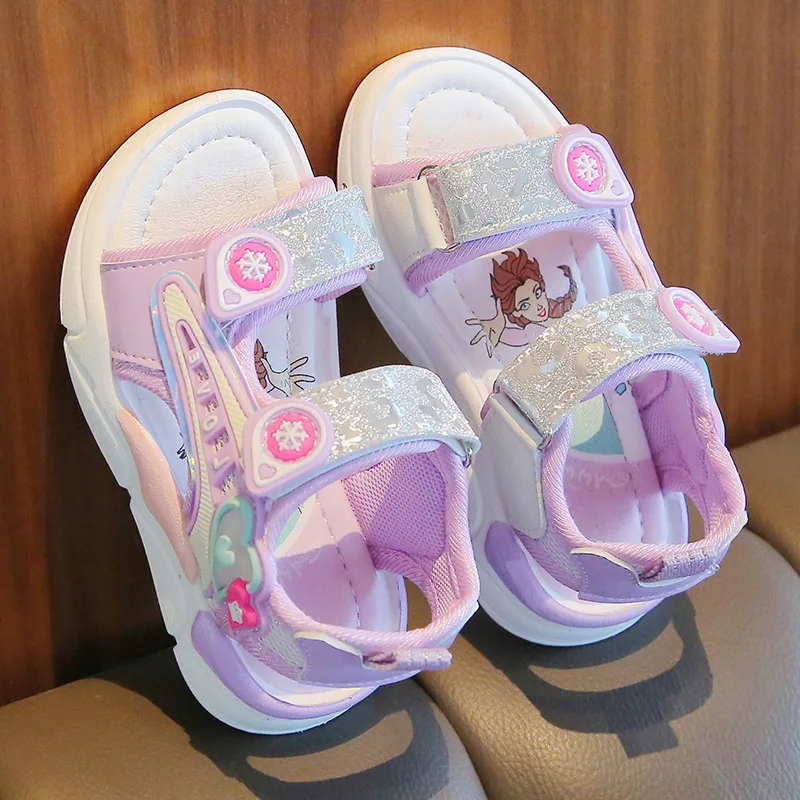 صنادل Sandalias Princess Sandals Summer New Cartoon Girl Shoe Soft Sole Baby Sandals Fashion Beach Shoe Flat Sandals Kid Shoe 샌들