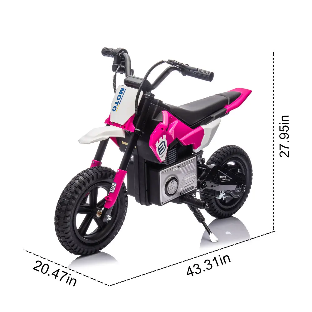 24V Kids Ride-On Electric Motocross Motorcycle, Pink Polypropylene Toy Bike with 200W Hub Motor, Rear Wheel Shock Absorber, Adjustable Speed, LED Breath Lamp, Bluetooth, Music, 3.11-9.32 MPH Speed and 43.31 Inch Length for Ages 5-12