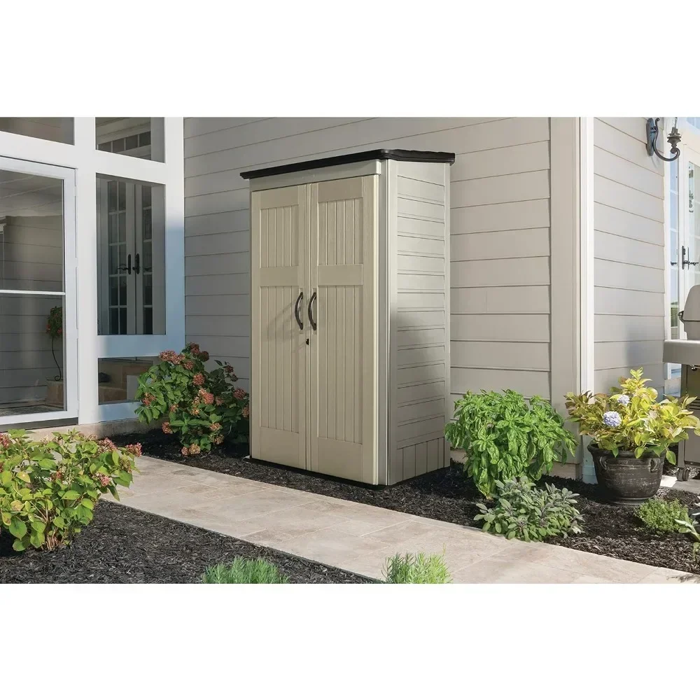 

Outdoor Small Vertical Resin Storage Shed, 5x2 Feet, Brown, Weather Resistant Utility Shed with Lock for Storage 918