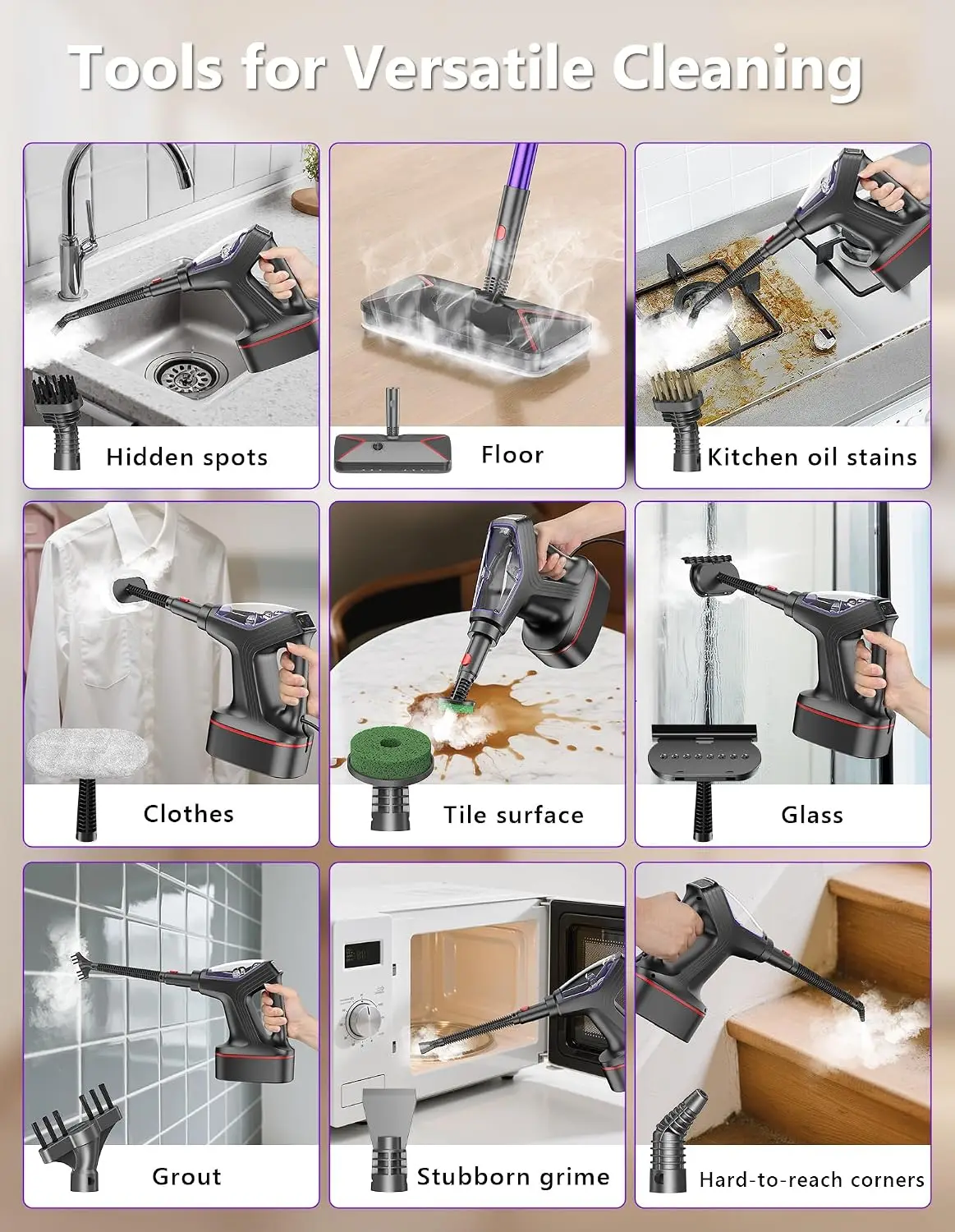 Heavy Duty Steam Mop Cleaner for Hardwood, Tile, Laminate, Windows | ﻿ Chemical-free 266°F Steam, Multipurpose Attachments, Fast