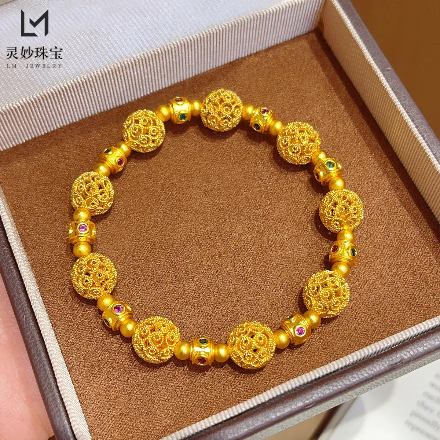 Enamel Filigree Hydrangea Bracelet Women's 24K Gold AU999 - Stackable enamel bracelet, trendy style for mix & match