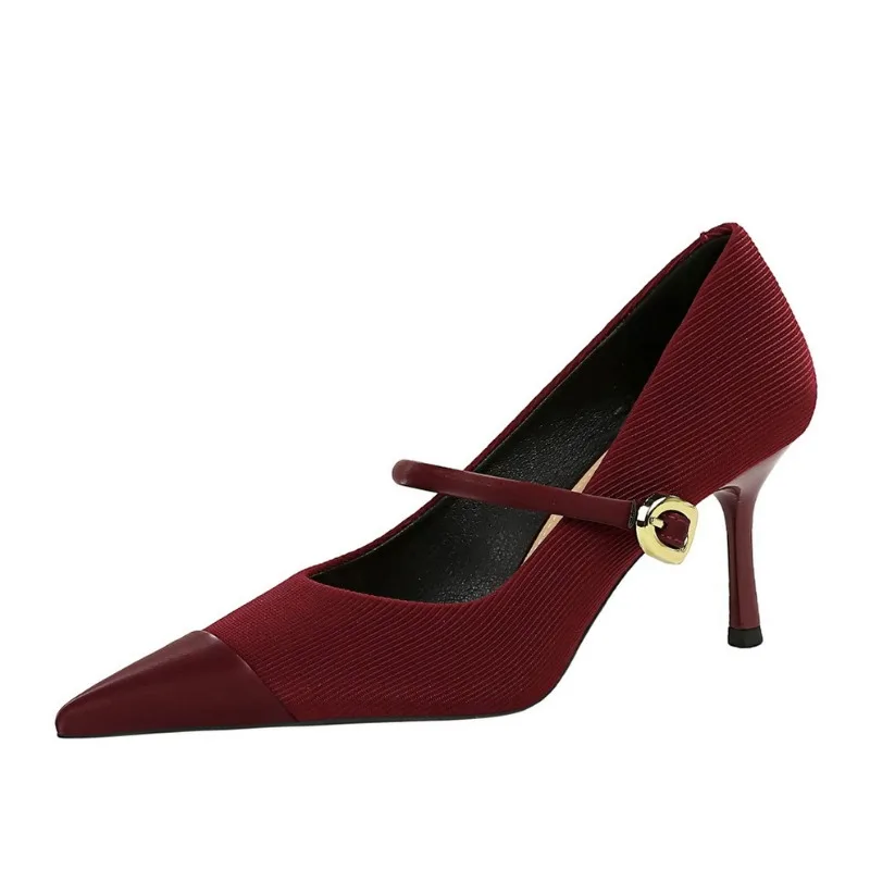 BIGTREE-مضخات مضلعة مثيرة للنساء ، إصبع مدبب للكاحل ، أحذية لفستان الزفاف ، ديكورات معدنية ، كعب رفيع ، الموضة ، 7: ،