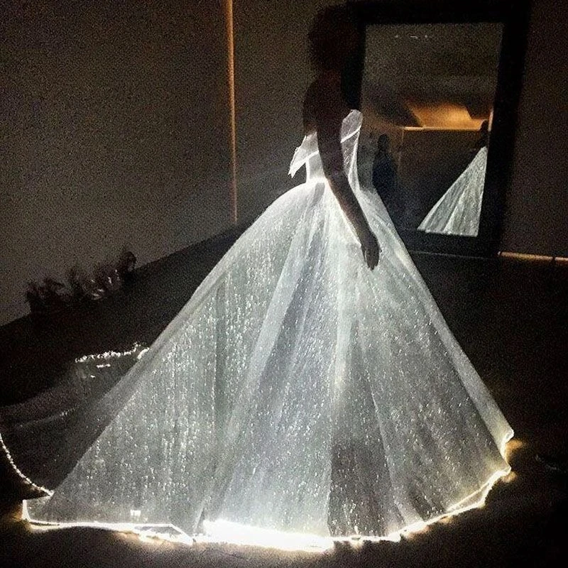 Luminous cloth, fiber optic fabric, luminous fiber, luminous color-changing fabric, wedding dress with lights and starry sky top