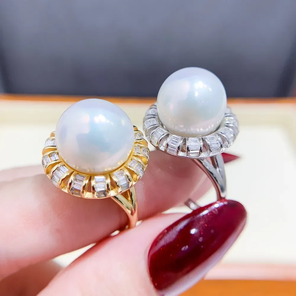 

DIY Pearl Ring Accessories S925 Sterling Silver Ring Empty Set Fashion Gold Silver Jewelry Set Fit 11-13mm Circle Z467