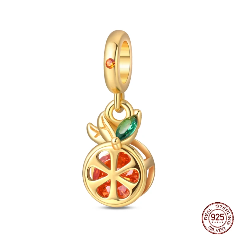 

100% стерлингового серебра 925 пробы, серия фруктов, подвески, бусины, клубника, вишня, оранжевый кулон, подходит для оригинального браслета, сделай сам, для женщин, ювелирные изделия