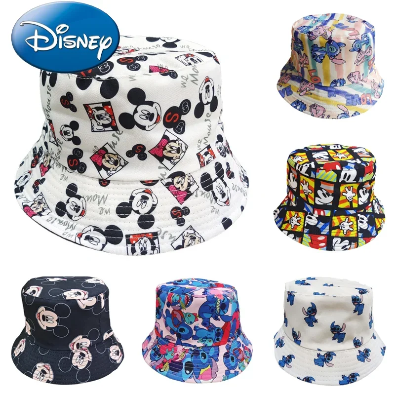 Disney Mickey Stitch Fisherman Hat Fashion Men Women Bucket Cap Cartoon Outdoor Windproof Sunshade Cap Casual Panama Hats