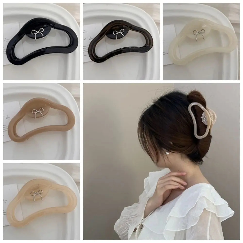 Temperament Jelly Color Bow Hair Claw Plastic Hollow Cloud Claw Clip Grab Clip Korean Style Large Shark Clip Daily