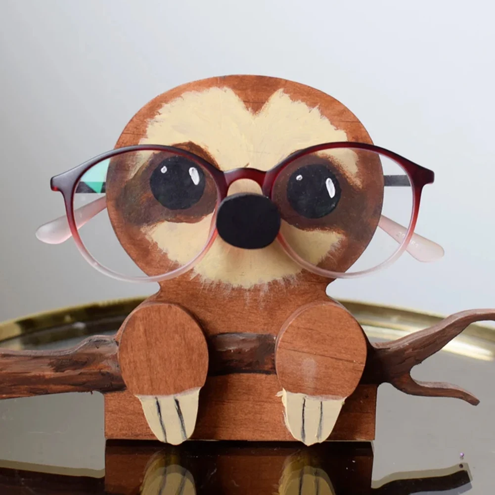 

3pcs Cute Animal Glasses Holder Rack Cartoon Cat Fox Sloth Dog Sunglasses Sunglass Display Stand Hand Carve Home Wooden Decor