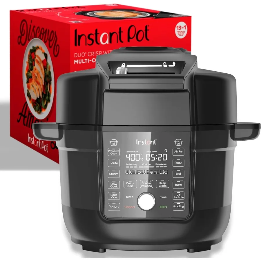 Combo de olla a presión para freidora de aire 13 en 1 con tecnología doble crujiente para saltar, cocinar lento, hornear, vapor, asado caliente, deshidratar Sous Vide