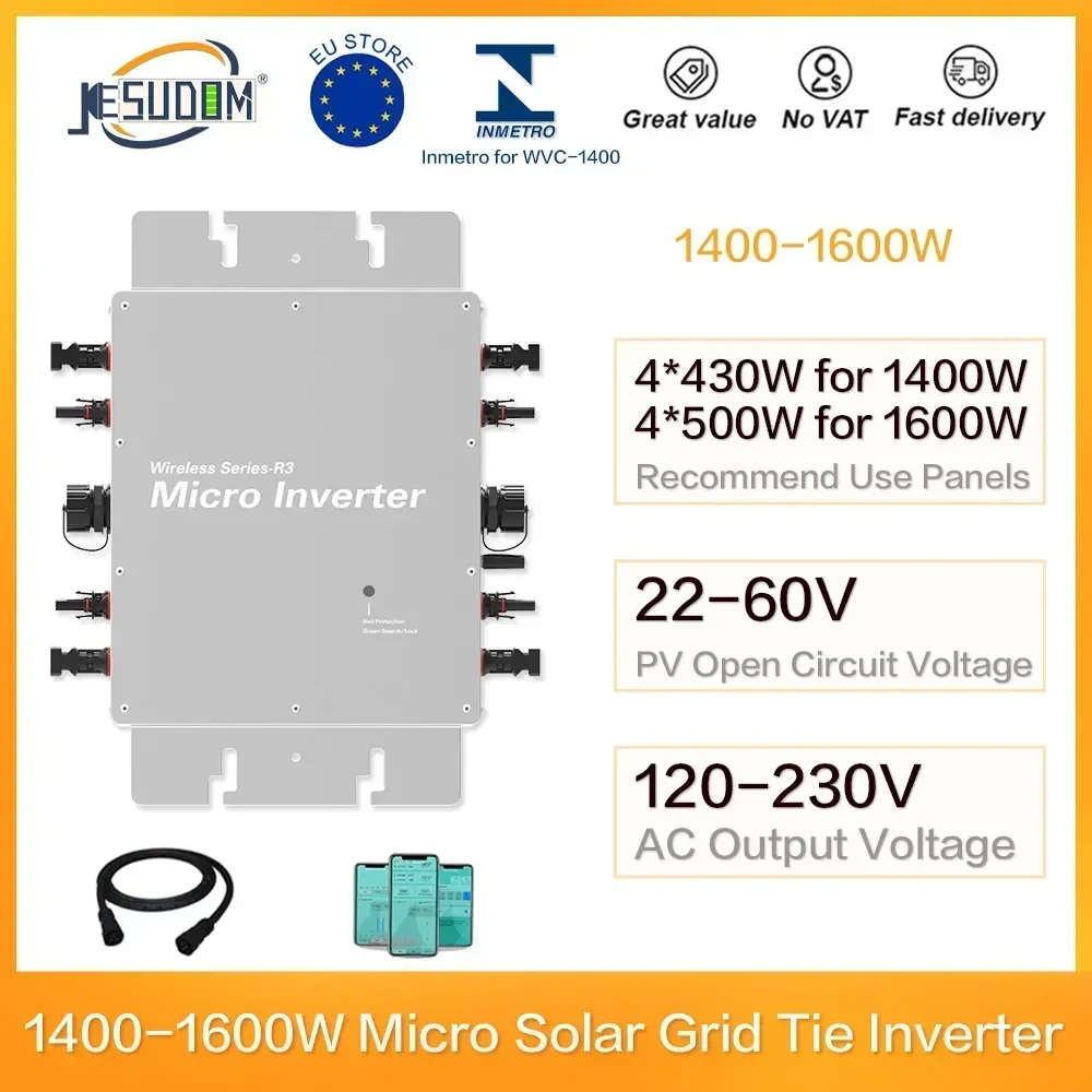 YYHC Solar On Grid Tie Inverter 1400W 1600W DC 22-60V to AC 120V230V with WIFI APP to