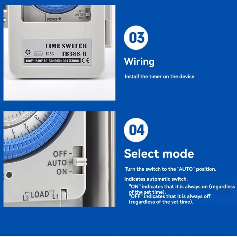 A74E-TB388R Mechanical Time Controller IP53 Programmable Electrical Timer Switch Box AC100-240V 15 Minutes Interval