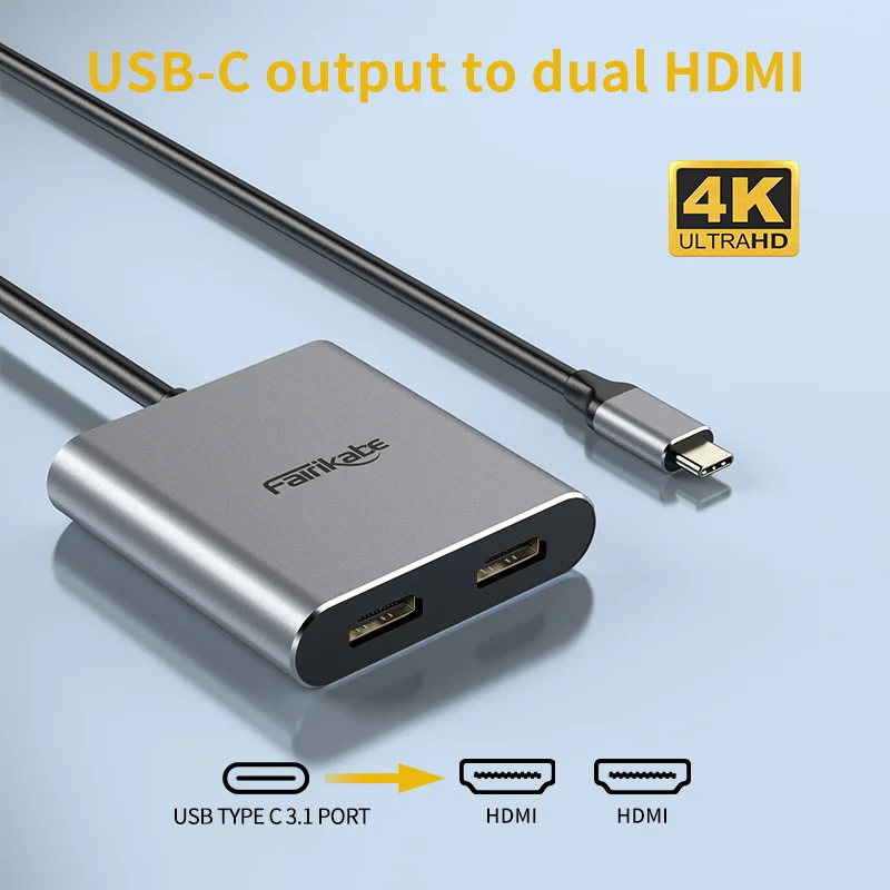 USB C to Dual HDMI Hub 4K60Hz Docking Station Type C to 2HDMI Adapter Splitter Multi Stream For Dell Laptop Tablet Thunderbolt3