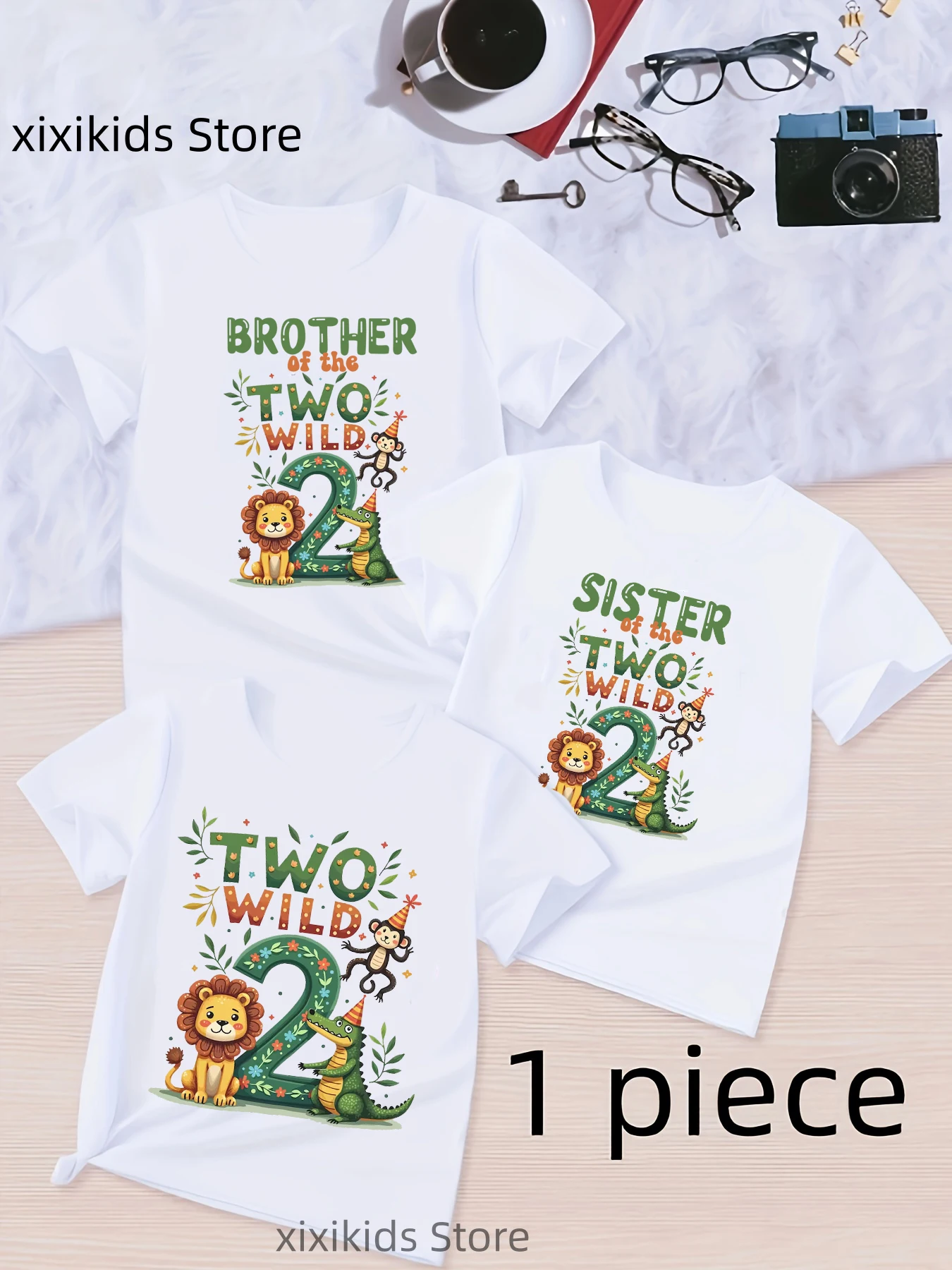 Camiseta con estampado de dos leones salvajes, mono, cocodrilo, regalo de segundo cumpleaños, camiseta para hermana/hermano de los dos salvajes, ropa para niños