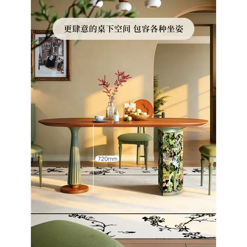 Retro solid wood dining table high-end small apartment medium and ancient style living room