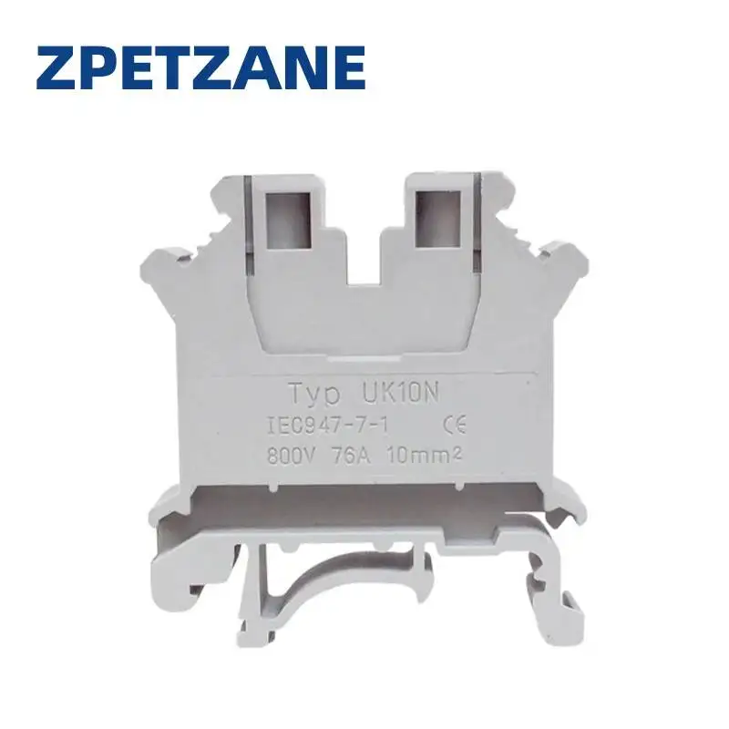 10PCS UK-10N Universal Terminal Block 10mm2 800V 76A DIN Rail Mounted Brass Connector Barrier Screw Type UK10N