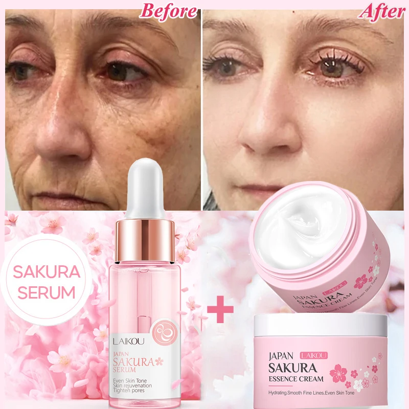 

Japan Sakura Wrinkle Remover Face Serum Cream Anti-Aging Fade Fine Lines Lift Firming Vitamin C Whitening Rejuvenation Skin Care