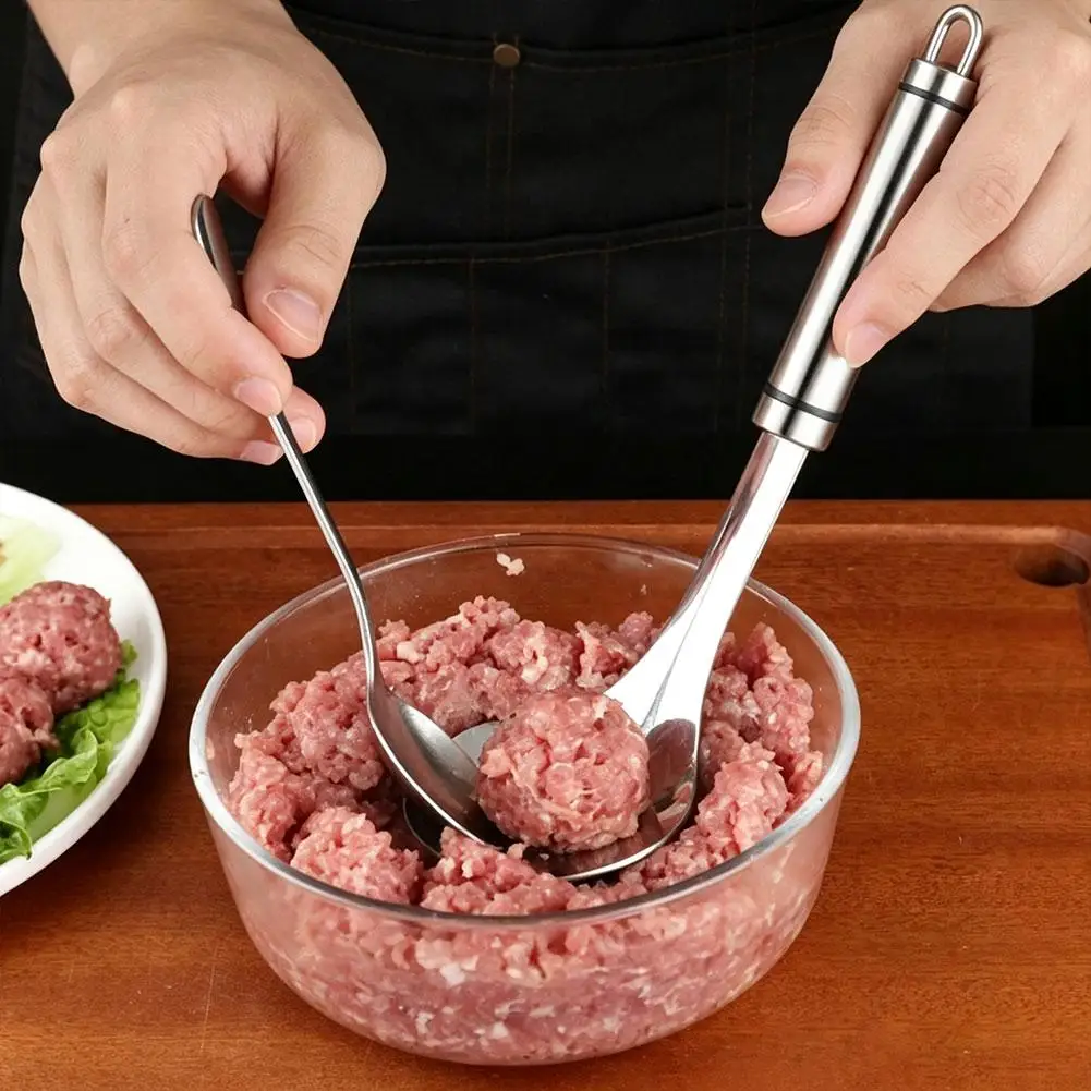 Manual Meatball Making Spoon 304 Stainless Steel Meat Ball Extruder Scoop Kitchen Gadget For Fish Shrimp Ball Preparation
