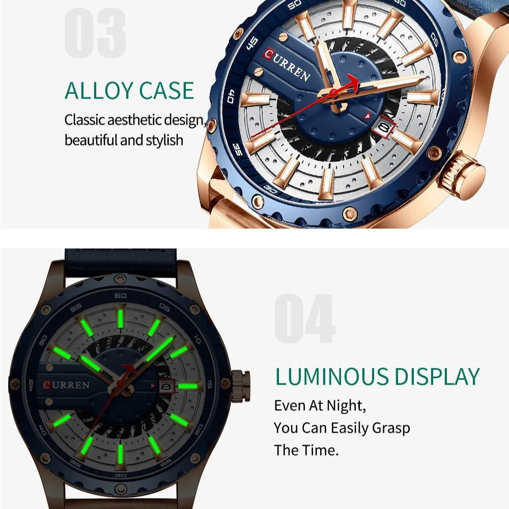 Curren 8374 Waterproof Quartz Luminous Belt Men's Watch Business Calendar Luxury Watch Watches for Men Relogios Masculino Часы