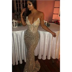 Sexy Women Evening Dresses 2025 Special Occasion Sleeveless Strapless Sequined Gowns Sweep Train Customzied Mermaid