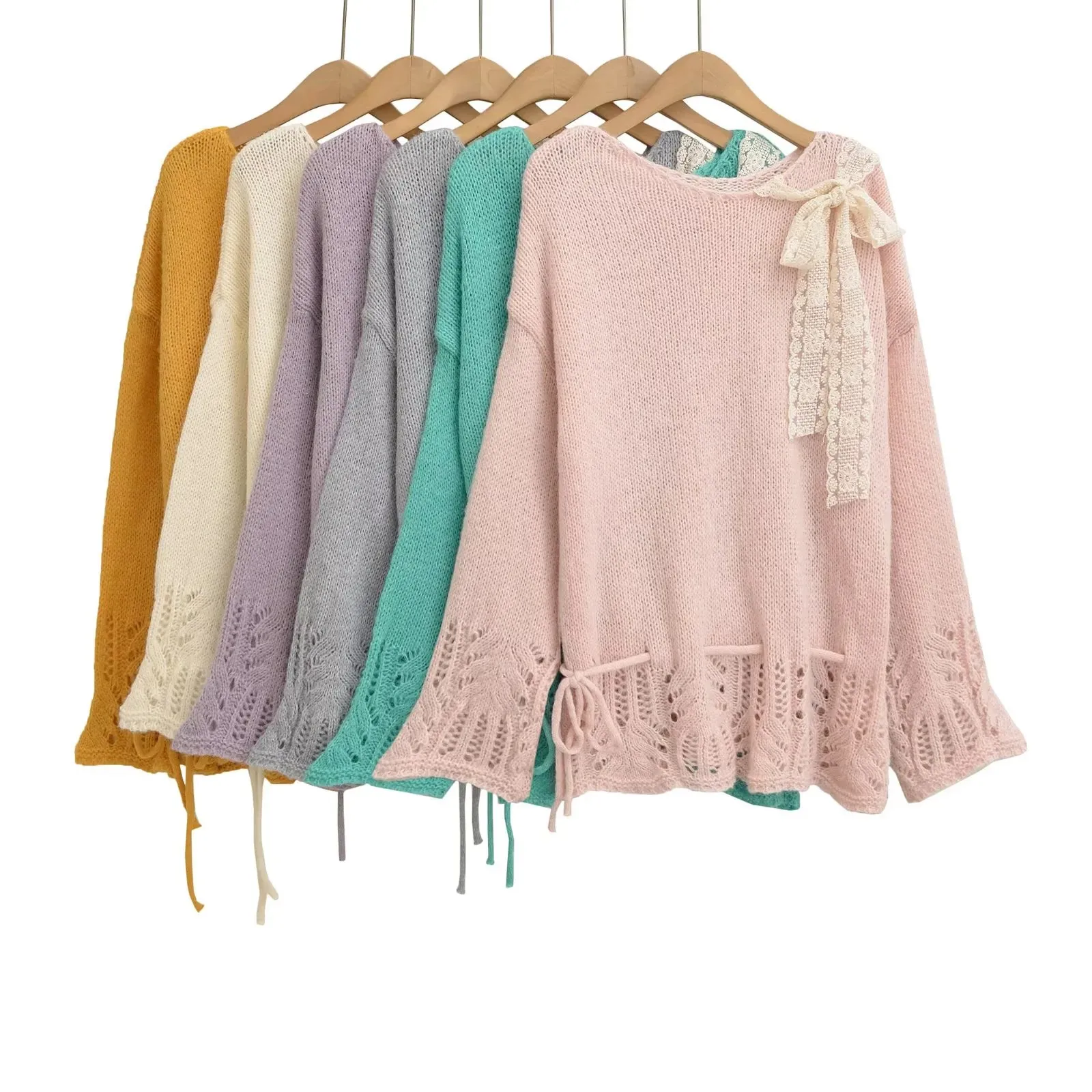 

Богемный пуловер с галстуком-бабочкой, женский свитер, новинка весны и осени 2025 года, милый свободный вязаный свитер с длинными рукавами, топ