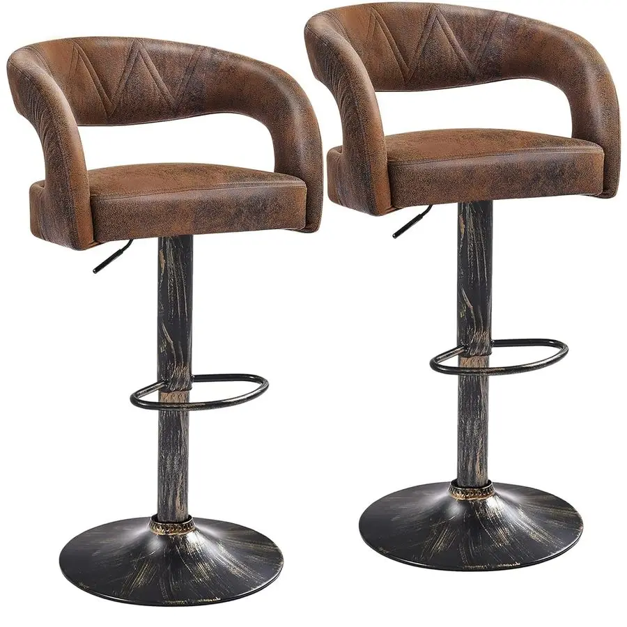 Bar Stools Set of 2 Adjustable Swivel Modern Pu Leather Barstools, Counter Bar Stools with Back and Arms, for Kitchen, Bar Dark