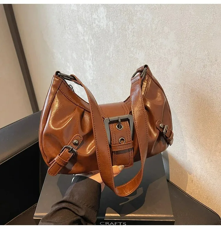 Retro Y2K Plissierte Hobo-Schultertasche für Damen, Trendige Maillard-Style Unterarmtasche, Clutch-Handtaschen für Reisen, Arbeit und Shopping – Detail 40