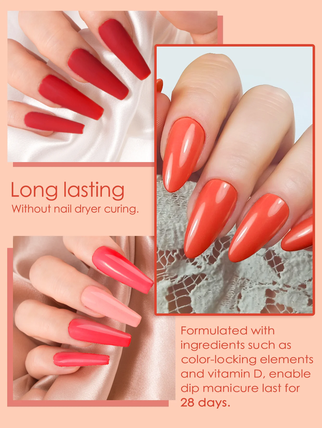 6 قطعة الأحمر الوردي المرجان عيد الميلاد تراجع مسحوق مجموعة سريع الهواء الجاف غمس مسحوق لا UV/LED مصباح لصالون مانيكير مسمار الفن #3