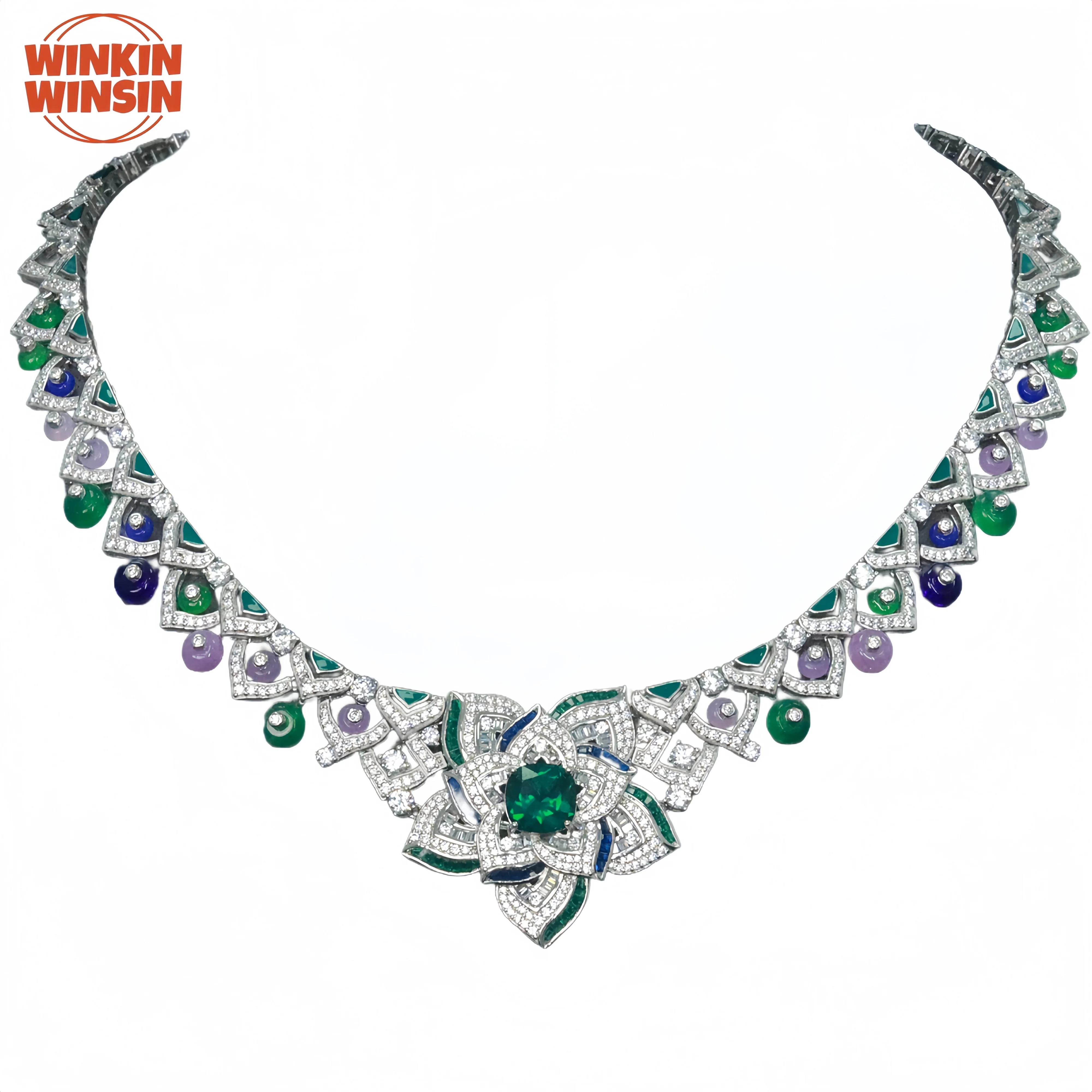 

Winkin Winsin Brand 925 Sterling Silver Full Gemstones Pendant Necklace Jewelry Fruit Sachet 4 ct High Carbon Diamond Necklace