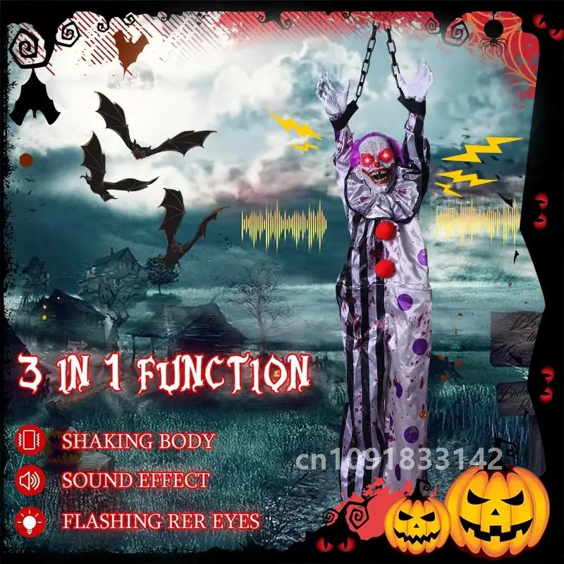 Halloween Animatronics Decoration Hanging Clown Nurse Voice Control Electric Outdoor Scary Clearance Horror Haunted House Props