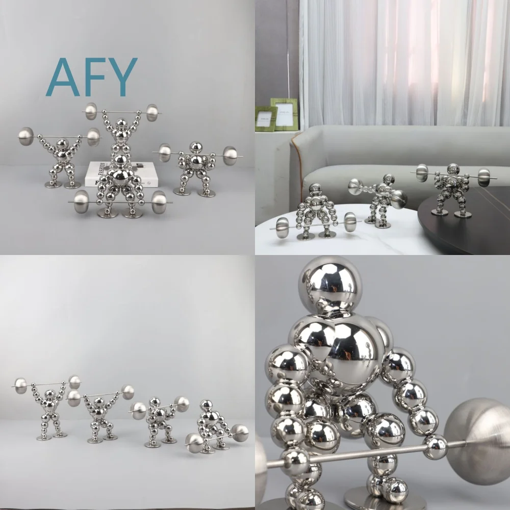 New Chinese Style Smoke Gray Weightlifter Metal Art Decor for Home Office Living Room Desktop Display Decorative Figurine for