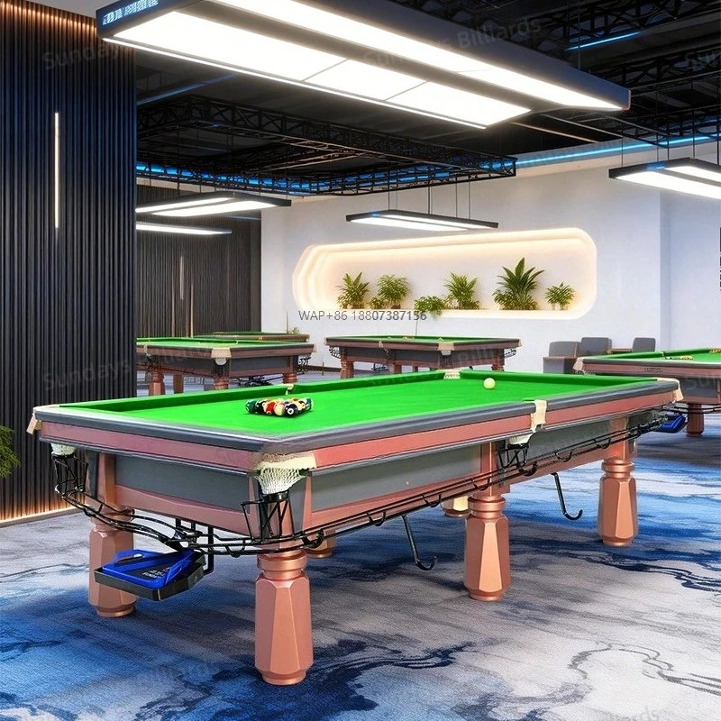 9ft Rose Gold Solid Wood Billiard Table with Jiujiang Slate Home Use Full Accessories & Billiard Lights Tournament Grade