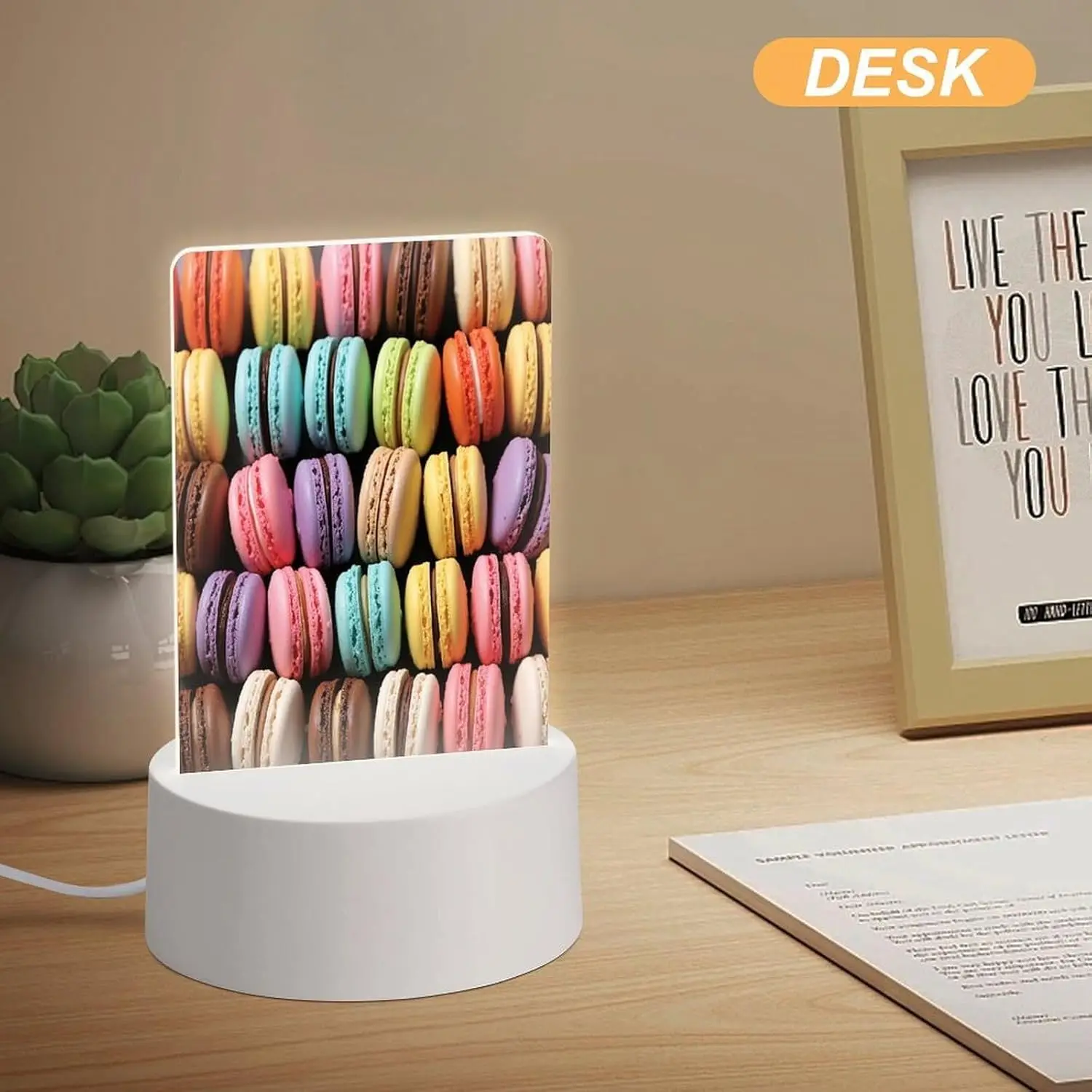 Vibrant Multi‑Color Macaron Pattern Acrylic LED Night Light, Cute Snack‑Style Bedside Shelf Decoration