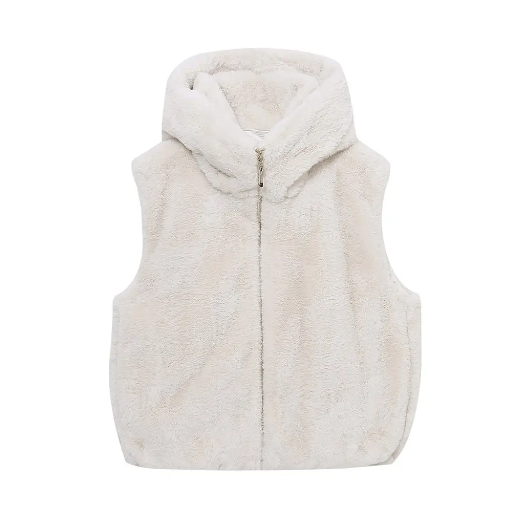 

Women's Faux Fur Hooded Vest Jacket Autumn Winter Korean Style Warm Short All-match Hot Girl New