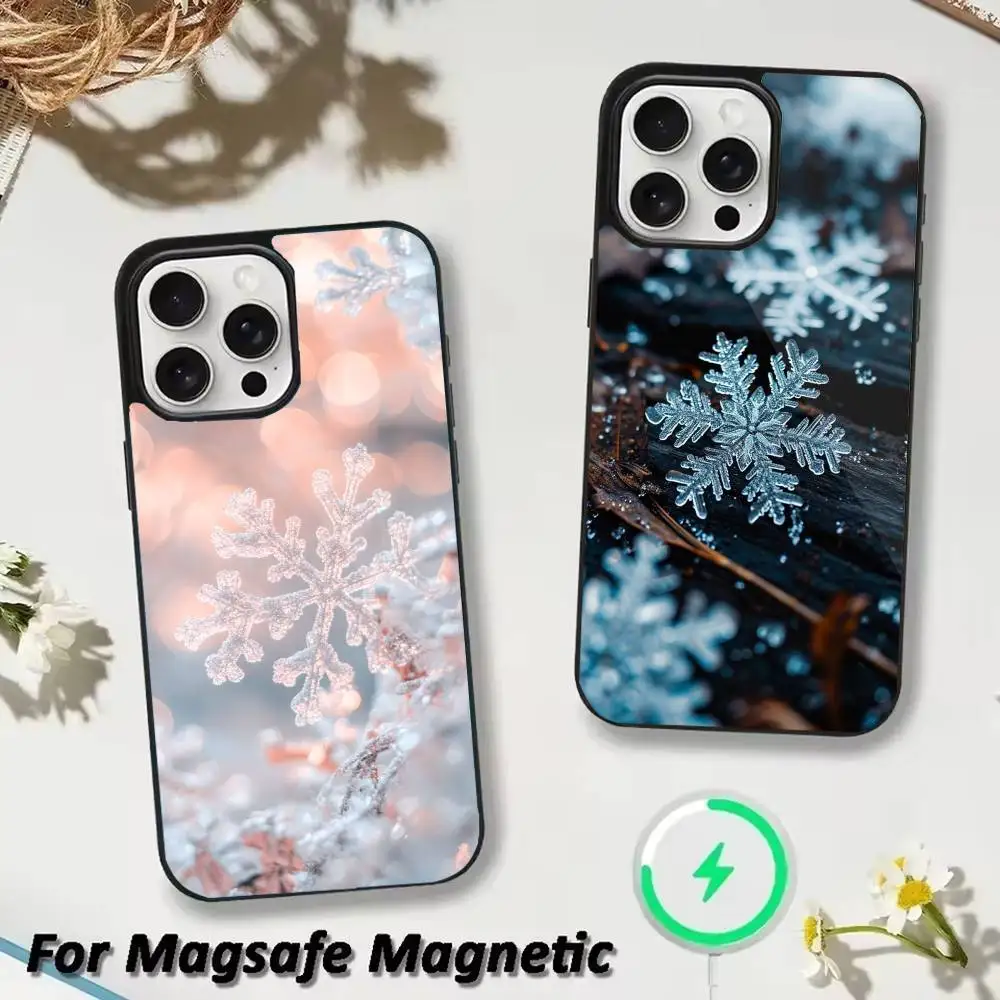

Winter Snowflake Phone Case For iPhone 17 16 15 14 13 12 Pro Max Plus for Magsafe Mirror Wireless Magnetic Cover