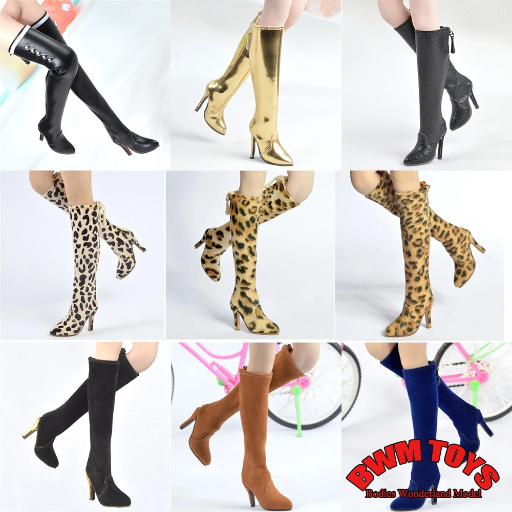 15 Colors In Stock 1/6 Scale Women's PU Leather Leopard Print Shoes Long Boots Empty inside Model for 12 inches Action Figure