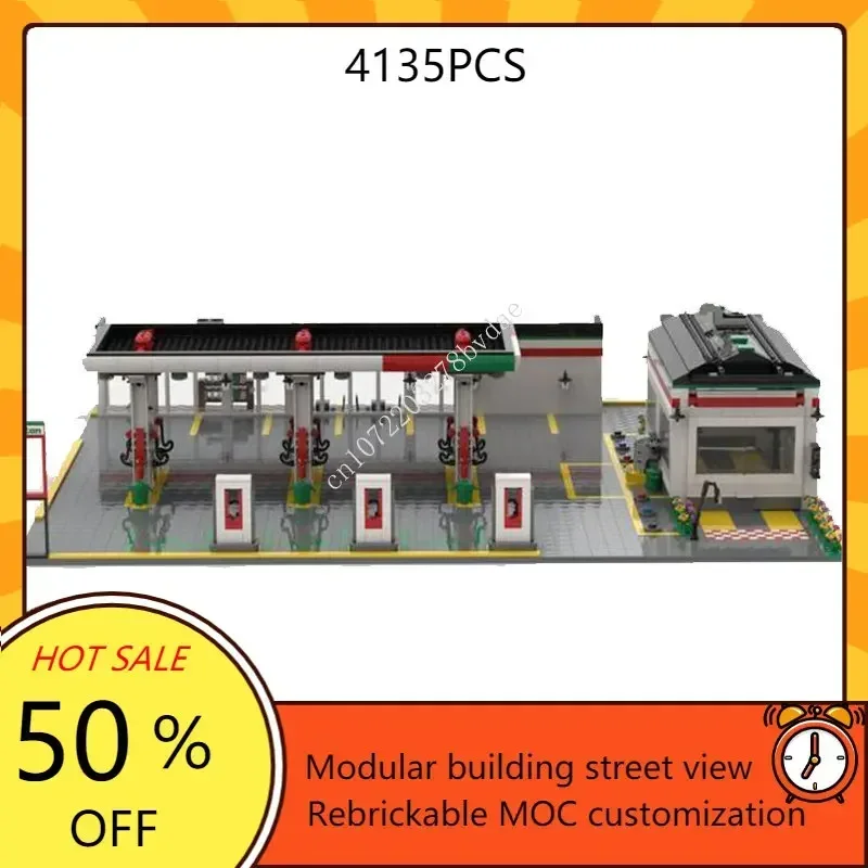 

City Gas station Modular MOC Creative street view Model Building Blocks Architecture DIY Education Assembly Model Toys Gifts