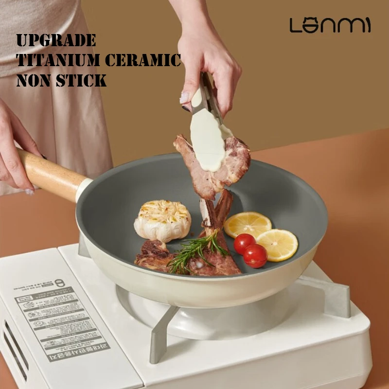 LANMI 24CM 0 Fluorine Coated Ceramic Non-stick Pan Frying Pan Steak Frying Pan Wok Pan Gas Induction Cooker General Purpose view 3