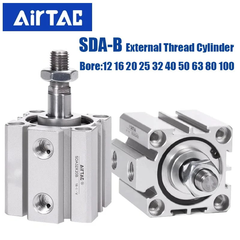 AIRTAC Original SDA B Pneumatic Compact Cylinder Male Thread Bore 20 25 32 40 50 63 80 100mm Stroke 5 10 20 25 30 40 45 50 100mm
