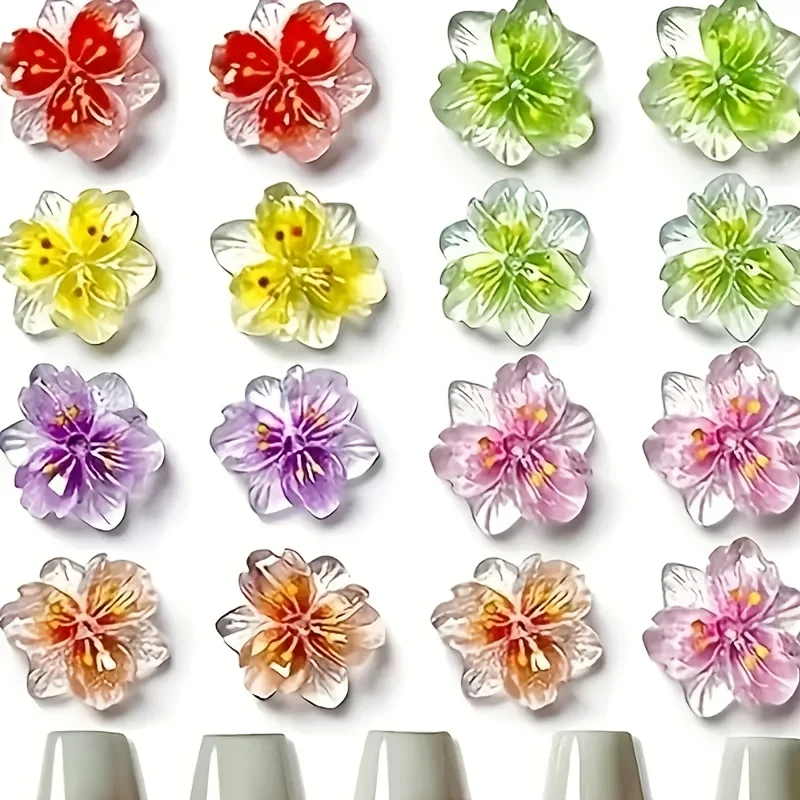 

50pcs Glow-in-the-Dark Ice Flower Nail Art Decorations - Hypoallergenic Translucent 3D Resin Petals for Nail Design, Assorted Co