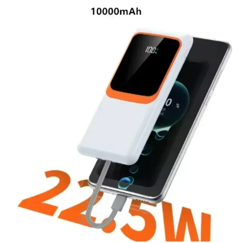 2 สายสําหรับ IPhone Samsung Thin Power Bank 10000 mAh USBC PD 22.5W Fast CHARGING Power Banks จอแสดงผล LED