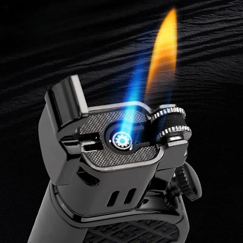 HONEST New Vintage Wheel Cigar Lighter - Outdoor Double Fire Torch Open Flame, with Cigar Scissors, Portable Tool