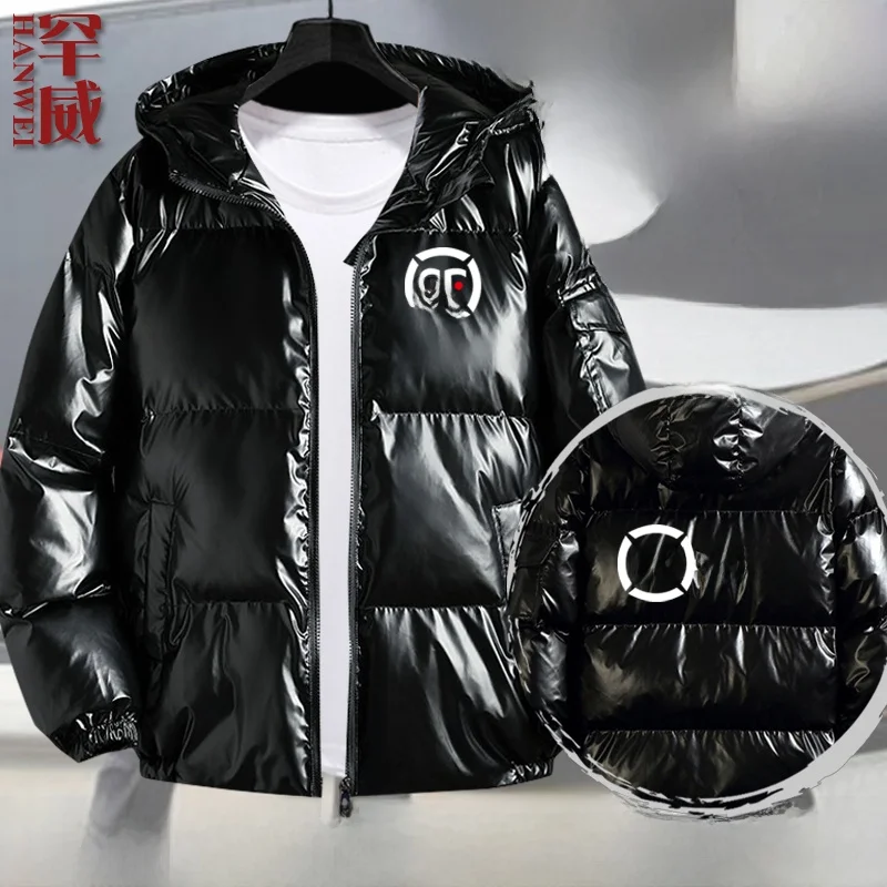 

Thiened Bright Surface Men's Cotton Jaet Qui very Baisi Bread Coat Youth Faion Winter Sport Loose Fit Zipper