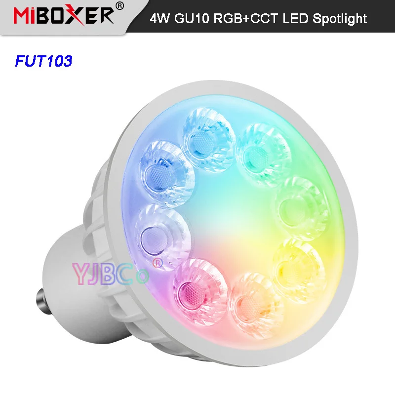 Imagem -02 - Miboxer-lâmpada de Lâmpada Interna Fut103 2.4g 4w Gu10 Rgb Mais Cct Refletor Led 110v 220v ac Controle Remoto App