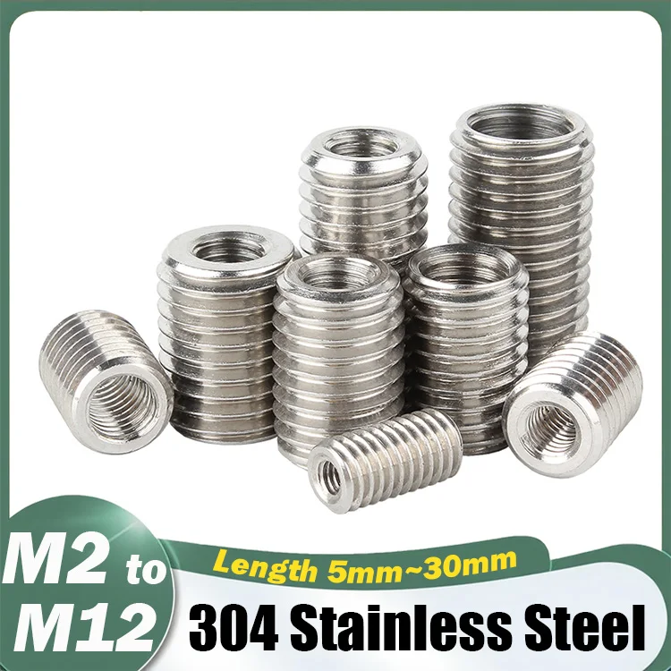 304 Stainless Steel Inside Outside Thread Adapter Screw Nuts Insert Sleeve Converter Nut Coupler M2 M3 M4 M5 M6- M12 M20
