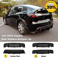 For Tesla Model Y 2021- 2023 Rear Bumper Diffuser Lip Chin Spoiler Body Kit Black Carbon Look Tow Hitch Support Tuning Parts